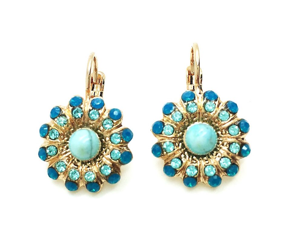 E-1423-3-1082-RG (1) Mariana Earrings Flower Shape Blue Austrian Crystals Zambezi Africa Coll. - Image 1
