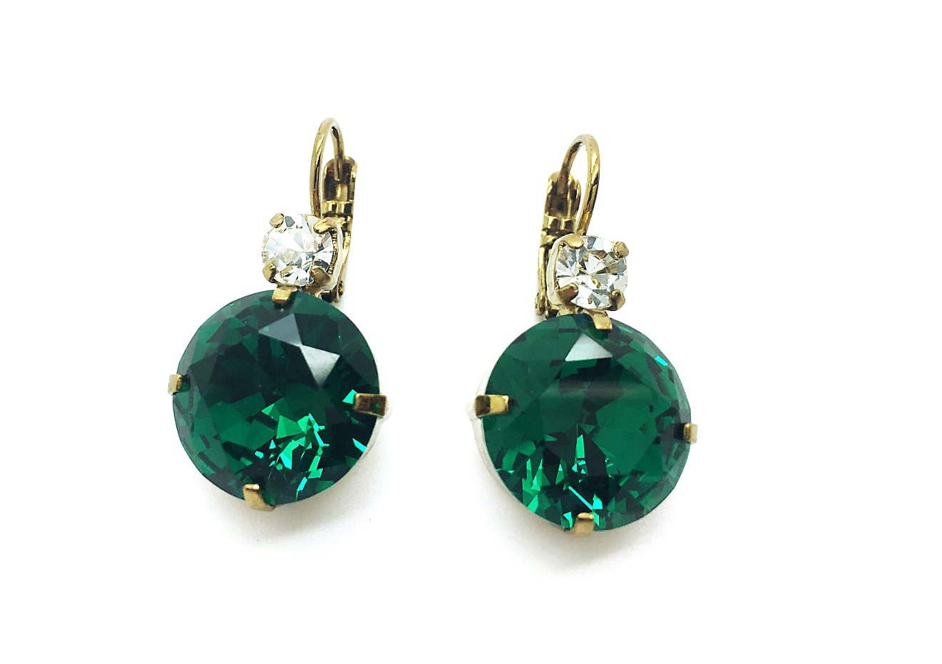 E-1506 001205 (2) Mariana Earrings Special Green & Clear Round Austrian Crystals My Treasures Coll. - Image 1