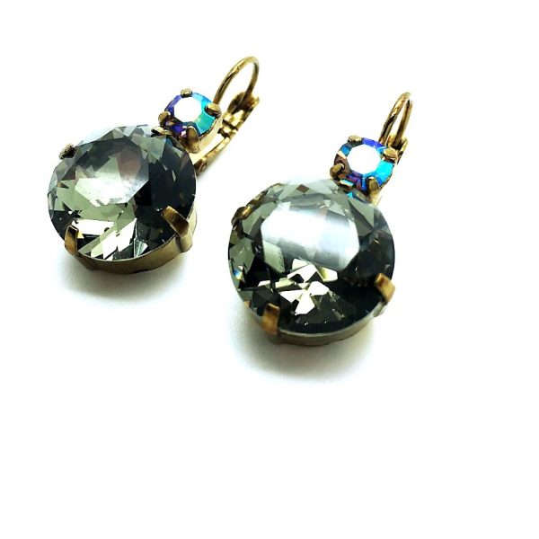 Earrings By Mariana Woman Large Black Diamond  and AB Swarovski Crystals
