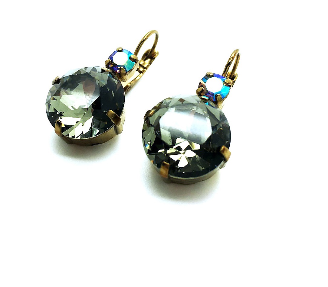 E-1506-215-EG6 (3) Earrings By Mariana Woman Large Black Diamond and AB Swarovski Crystals - Image 1