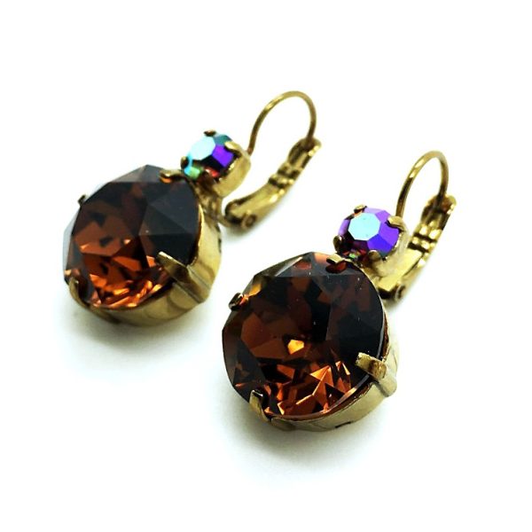 Earrings By Mariana Woman Large Smoked Topaz and AB Swarovski Crystals