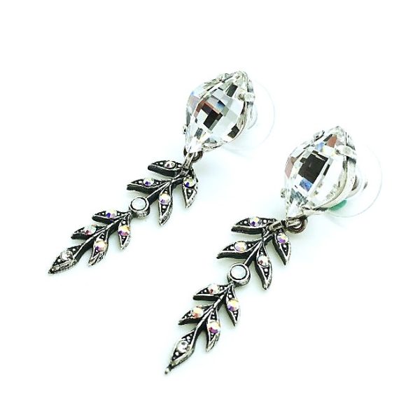 Mariana Earrings Leaf Shape & Clear Crystals Silver On A Clear Day Inspiration Coll.