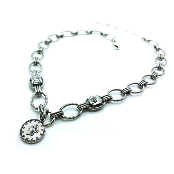 Mariana Necklace Pandant Silver Coin and Clear Crystals On A Clear Day Inspiration Coll.