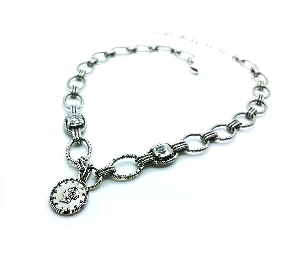 N-3922-001-SP (3) Mariana Necklace Pandant Silver Coin and Clear Crystals On A Clear Day Inspiration Coll. - Image 1