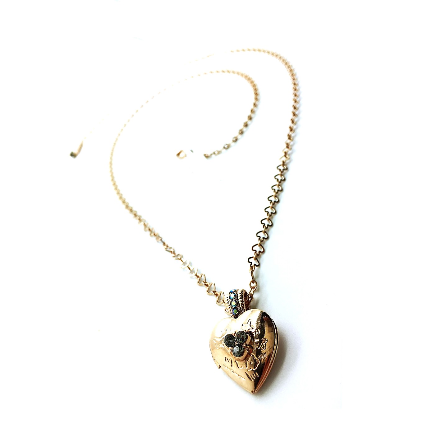 N-5003-3-215-RG (1) Mariana Pendant Necklace Heart Shape Locket Gray Swarovski Crystals Martini Cocktail Hour Coll. - Image 1