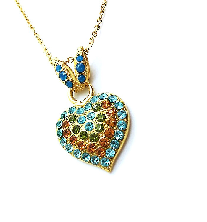 N-5007 1 1058-MY (1) Mariana Necklace Pendant Turquoise Heart Shape Swarovski Crystal Kokomo Songbook Coll. - Image 1