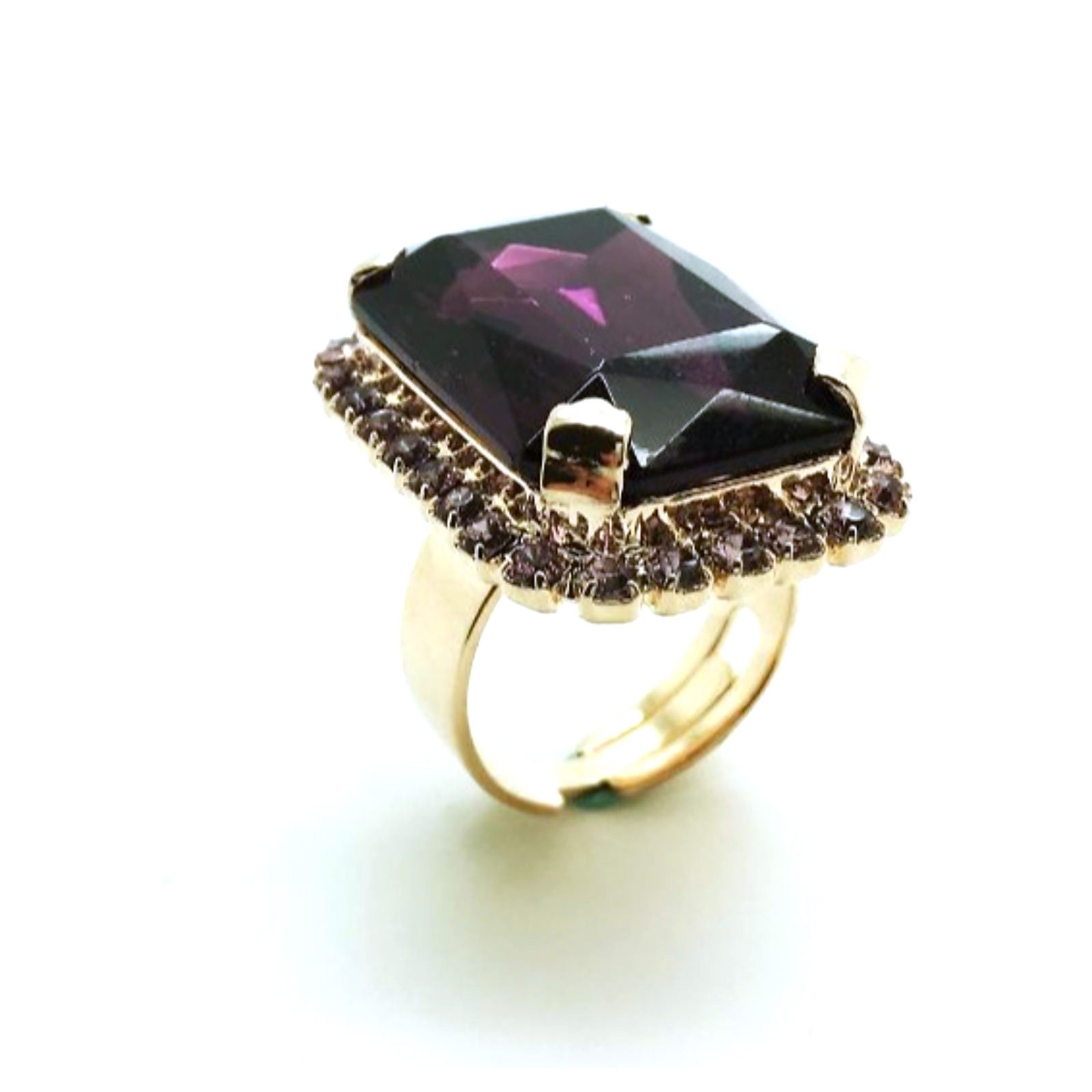 R-7018-204-RG (2) Mariana Ring Large Rectangle Purple Amethyst Swarovski Crystal My Treasures Coll. - Image 1