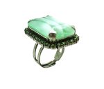 Mariana Ring Rectangle Apple Green Ryolite & Green Austrian Crystals My Treasures Coll.