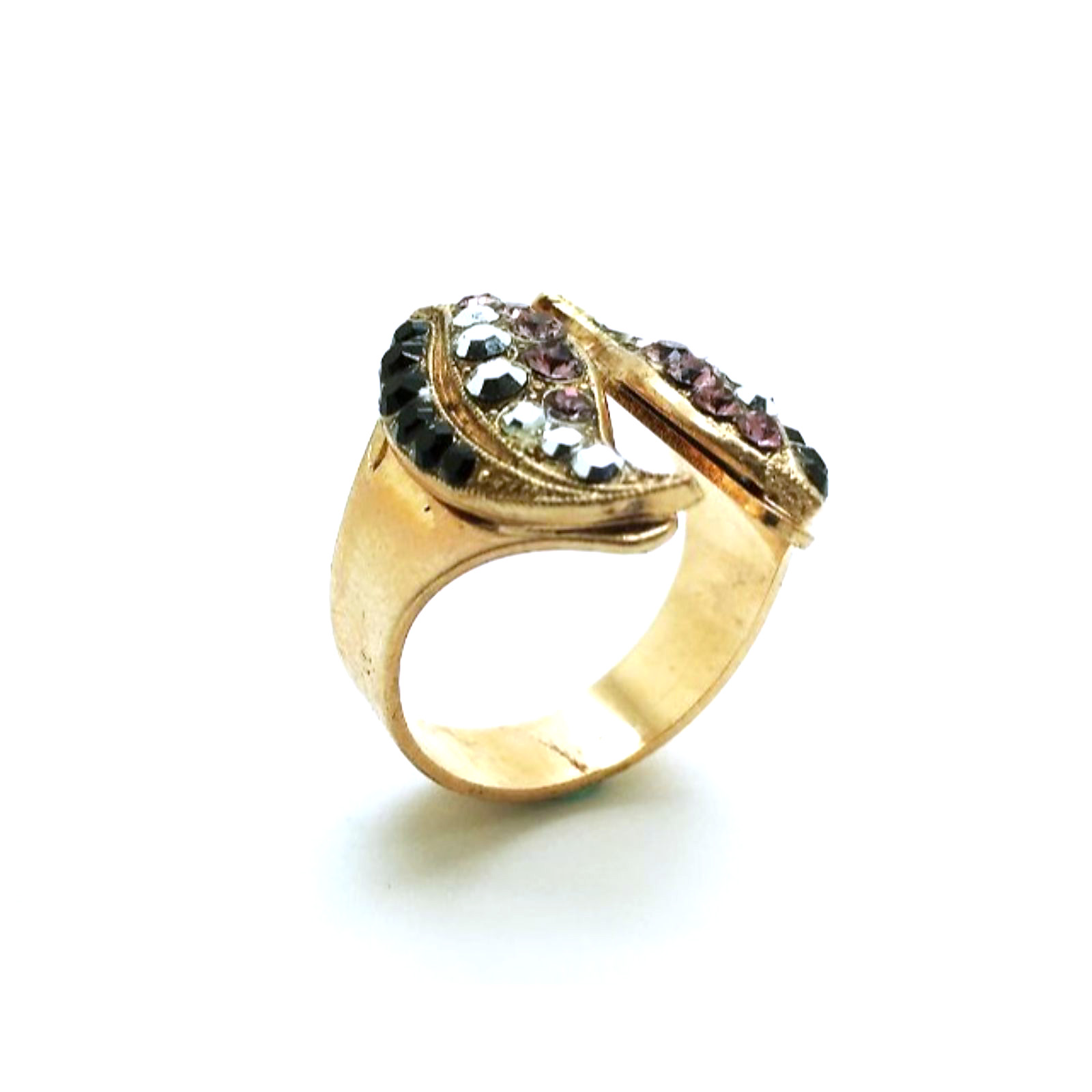 R-7022-1029-RG (2) Mariana Ring Pink,Black & Silver Swarovski Crystals Faith Inspiration Coll. - Image 1