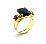 Mariana Ring Black Rectangle & Brown Austrian Crystals My Treasures Coll.