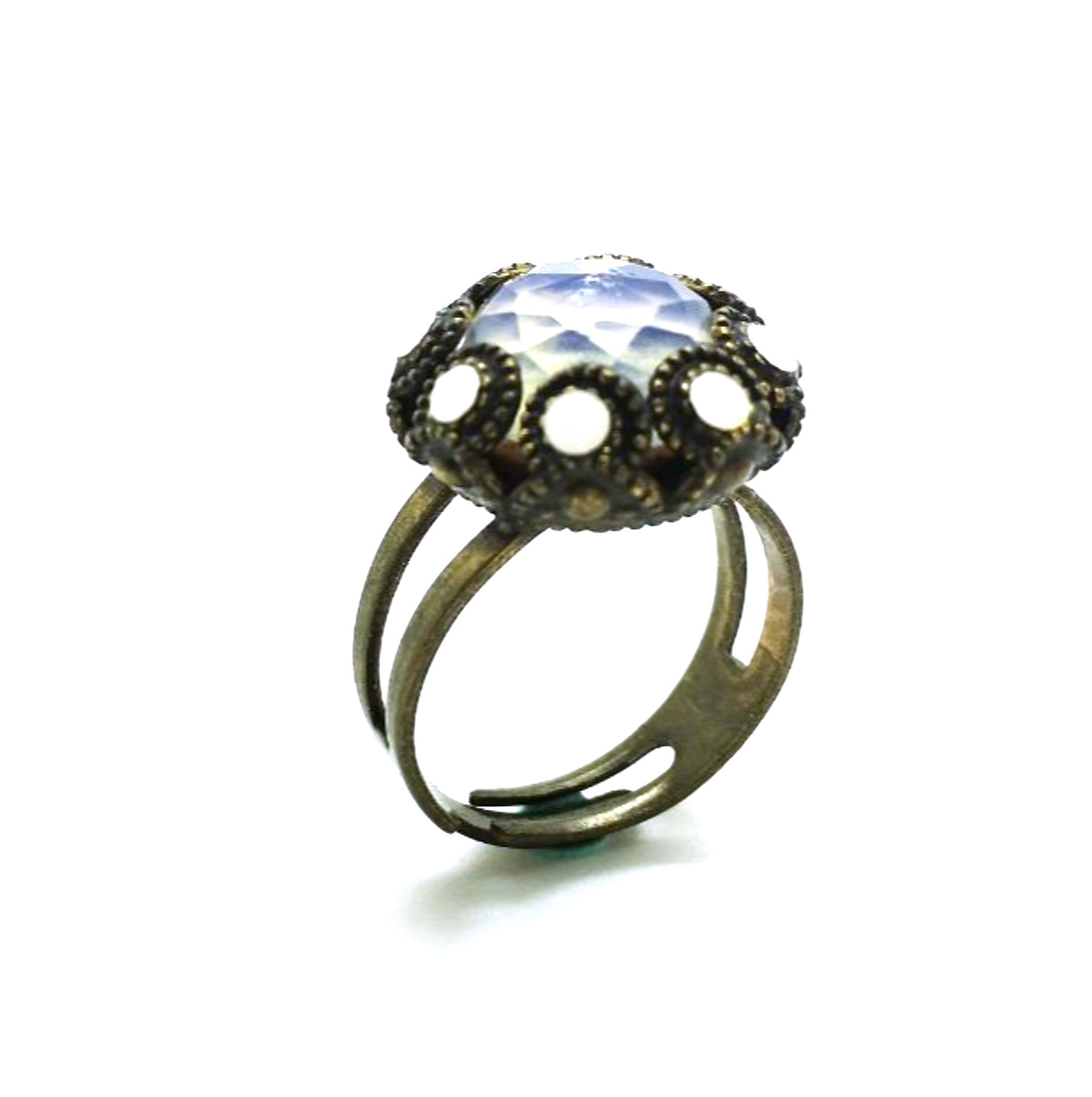 R-7041-M50-BR (2) Mariana Ring Moon Stone and White Crystal Swarovski My Treasures Coll. - Image 1