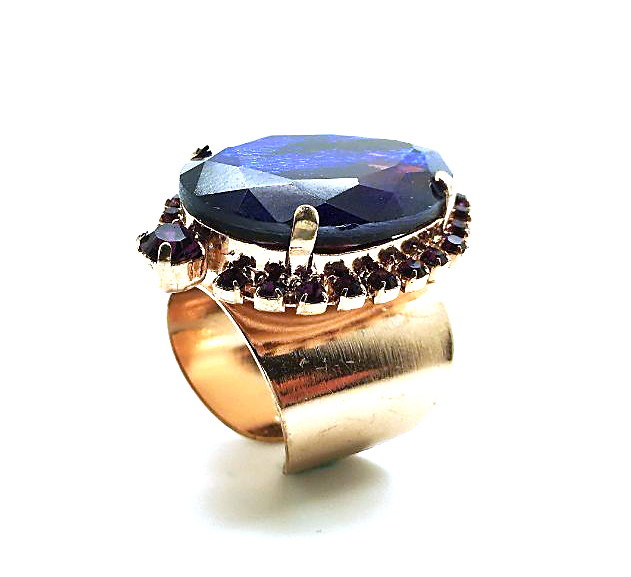 R-7147-19R-RG (2) Ring By Mariana Woman Beautiful Pair Shape Blue and Purple Swarovski Crystals - Image 1