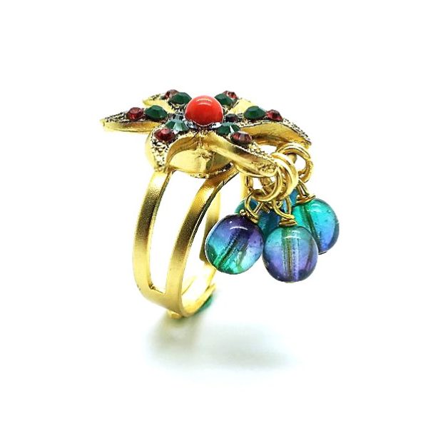 Mariana Ring Beautiful Red, Green & Blue  Flower Shape Swarovski Crystals Lilac East Meets West Coll.