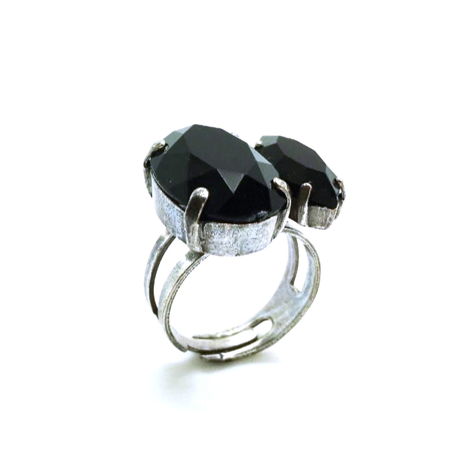 R-7403-280-SP (2) Mariana Ring Jet Black Oval & Marquise Shape Swarovski Crystal My Trasures Coll. - Image 1