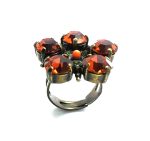 Mariana Ring Tangerine & Yellow Flower Swarovski Crystal My Treasures Coll.  EG Plated