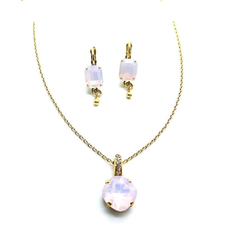 Set008 (2) Jewelry Set By Mariana Woman Delicate Necklace and Earrings Pink Swarovski Crystals - Image 1