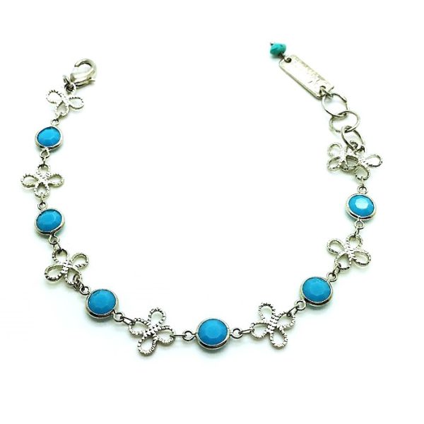 Bracelet By Mariana Woman Silver Clover and Round Turquoise Swarovski Crystals