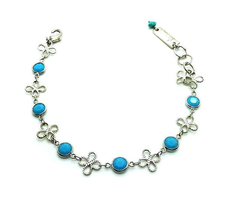 B-4641-267-SP (1) Bracelet By Mariana Woman Silver Clover and Round Turquoise Swarovski Crystals - Image 1
