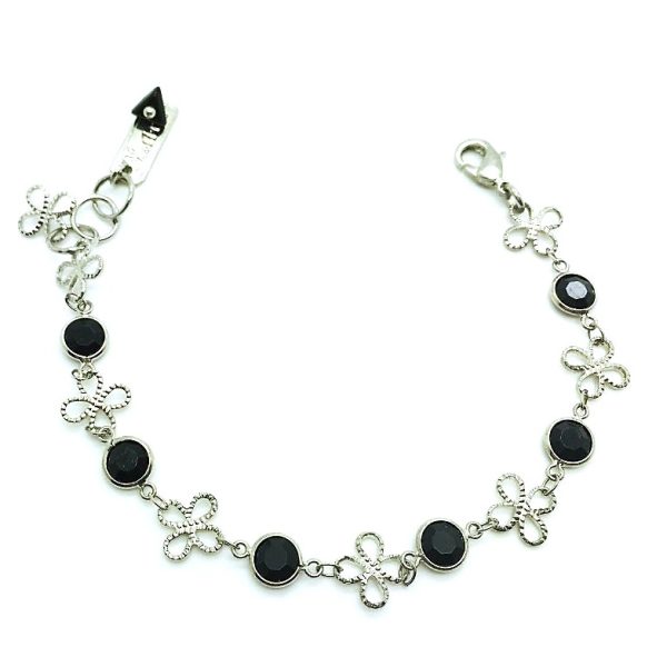 Mariana Bracelet Silver Clover & Round Black Swarovski Crystal Checkmate Cocktail Hour Coll.