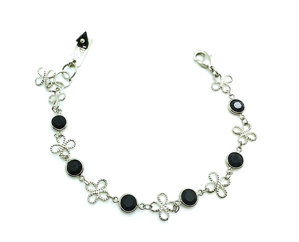 B-4641-280-SP (2) Mariana Bracelet Silver Clover & Round Black Swarovski Crystal Checkmate Cocktail Hour Coll. - Image 1