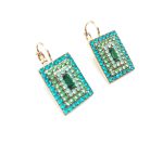 Mariana Earrings Beautiful Rectangular Light Blue & Green Austrian Crystals Congo Africa Coll. - Image 2