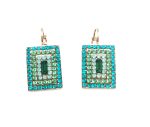 Mariana Earrings Beautiful Rectangular Light Blue & Green Austrian Crystals Congo Africa Coll.