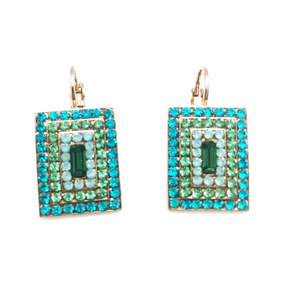 Mariana Earrings Beautiful Rectangular Light Blue & Green Austrian Crystals Congo Africa Coll.