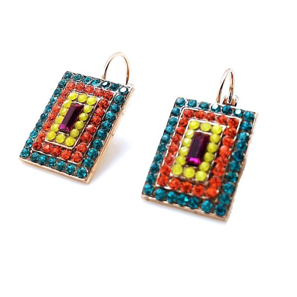 Earrings By Mariana Woman Rectangle Light Blue and Yellow Swarovski Crystals