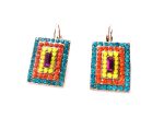 Earrings By Mariana Woman Rectangle Light Blue and Yellow Swarovski Crystals - Image 2