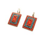 Earrings By Mariana Woman Rectangular Red and Lt Blue Swarovski Crystals