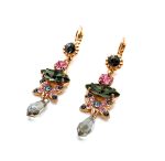 Mariana Earrings Marquise & Flowers Rose,Blue, Indian Sapphire Swarovski Crystals Madagascar Africa Coll.