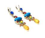 Earrings By Mariana Woman Chandelier Turquoise and Orange Swarovski Crystals - Image 2