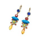 Earrings By Mariana Woman Chandelier Turquoise and Orange Swarovski Crystals
