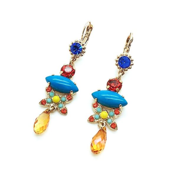Earrings By Mariana Woman Chandelier Turquoise and Orange Swarovski Crystals