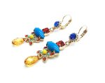 Earrings By Mariana Woman Chandelier Turquoise and Orange Swarovski Crystals - Image 3