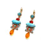 Earrings By Mariana Woman Rich Turquoise and light Blue Swarovski Crystals