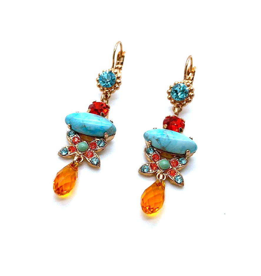 E-1001-M1079-RG6 (3) Earrings By Mariana Woman Rich Turquoise and light Blue Swarovski Crystals - Image 1