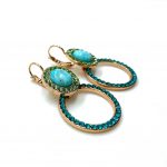 Earrings By Mariana Woman Oval Turquoise Mineral and Blue Zircon Swarovski Crystals - Image 2
