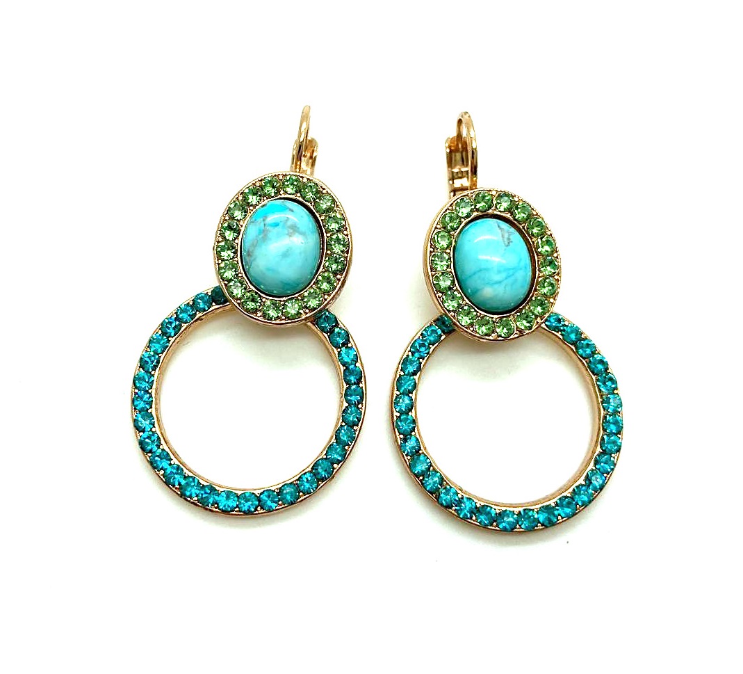 E-1030-1-M1076-RG6 (3) Earrings By Mariana Woman Oval Turquoise Mineral and Blue Zircon Swarovski Crystals - Image 1