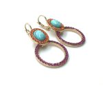 Mariana Earrings Circle Turquoise & Red Austrian Crystals Rhapsody Odyssey Coll. - Image 3