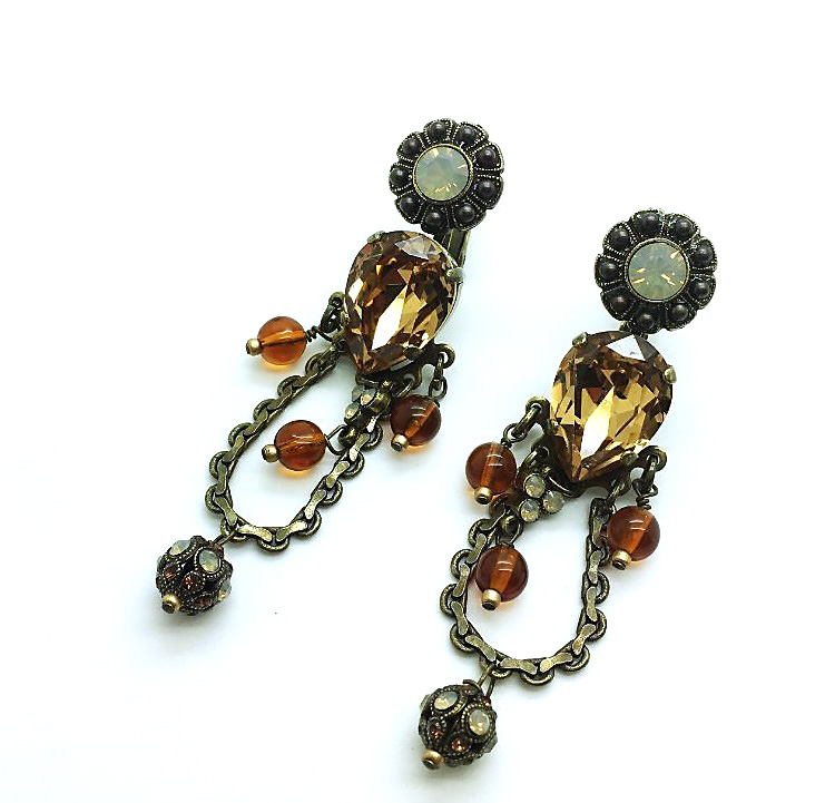 E-1032-2-1318-AG4 (2) Mariana Earrings Brown Chandelier Swarovski Crystals Romance Dancing The Night Away Coll. - Image 1