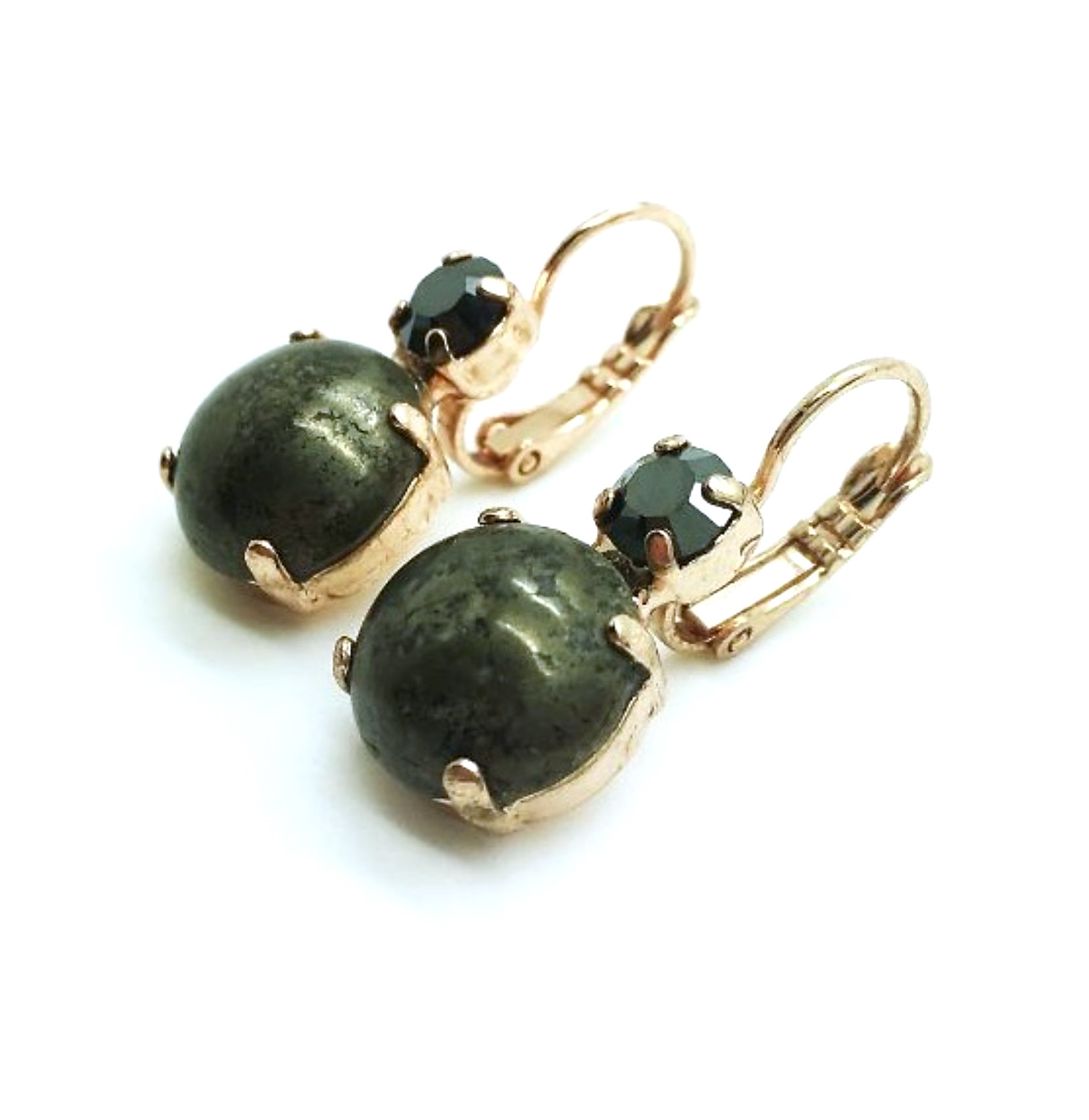 E-1037RM-37-RG (3) Earrings By Mariana Woman Round Tourmaline and Green Swarovski Crystals - Image 1