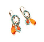 Earrings By Mariana Woman Turquoise Hoop Orange Swarovski Crystal - Image 3