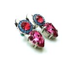 Earrings By Mariana Joy Nirvana Coll. Pair & flower shape Rose, Fuchsia & Blue Austrian Crystals - Image 3