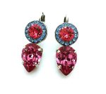 Earrings By Mariana Joy Nirvana Coll. Pair & flower shape Rose, Fuchsia & Blue Austrian Crystals