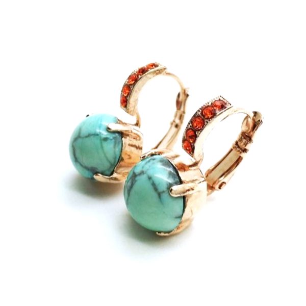 Mariana Earrings Turquoise & Orange Swarovski Crystals Serengeti Africa Coll.