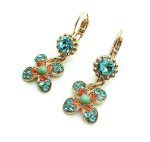 Earrings By Mariana Woman Clover Flower Turquoise and Aqua Swarovski Crystals
