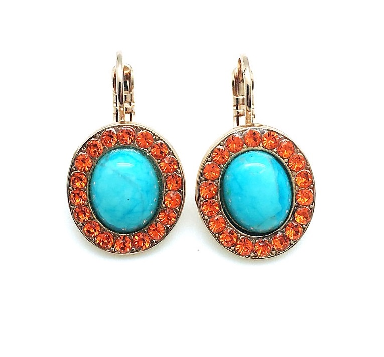 E-1130 M1077 (3) Mariana Earrings Turquoise Mineral & Beautiful Orange Swarovski Crystals Masai Africa Coll. - Image 1