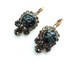 Earrings By Mariana Woman Snowflake Stone Mineral and Dark Grey Swarovski Crystals - Image 3