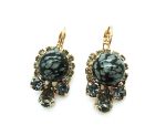 Earrings By Mariana Woman Snowflake Stone Mineral and Dark Grey Swarovski Crystals